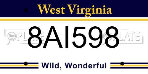 8AI598 West Virginia License Plate