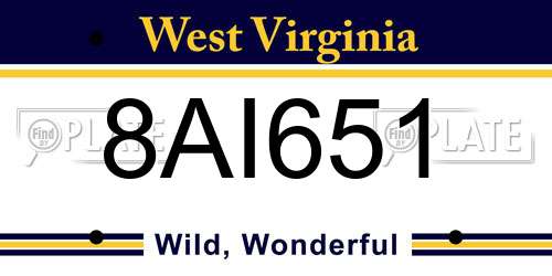 8AI651 West Virginia License Plate