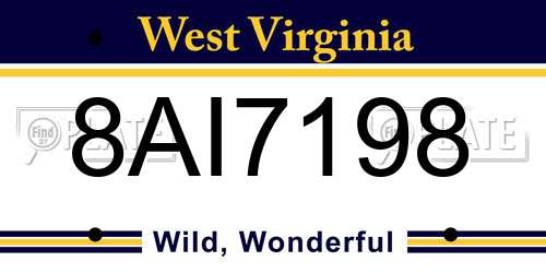 8AI7198 West Virginia License Plate