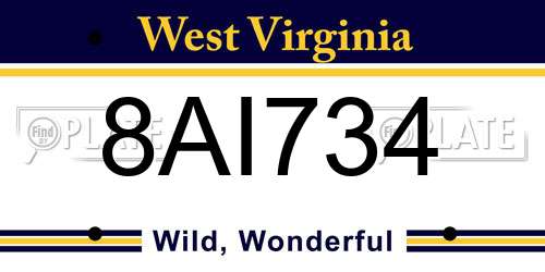 8AI734 West Virginia License Plate