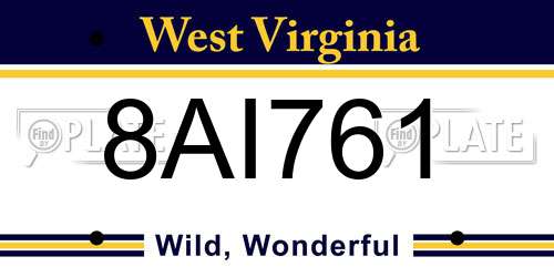 8AI761 West Virginia License Plate