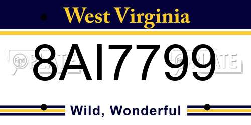 8AI7799 West Virginia License Plate