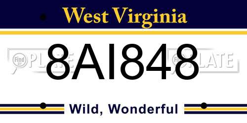 8AI848 West Virginia License Plate
