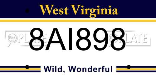 8AI898 West Virginia License Plate
