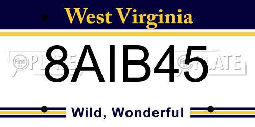 8AIB45 West Virginia License Plate