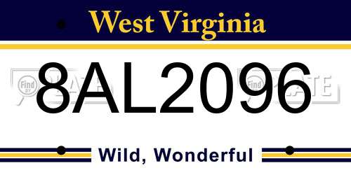 8AL2096 West Virginia License Plate