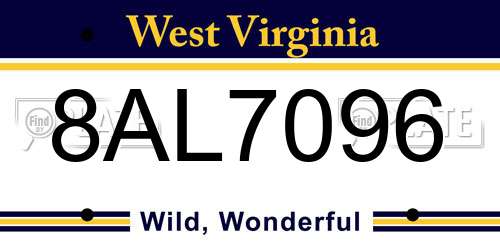 8AL7096 West Virginia License Plate
