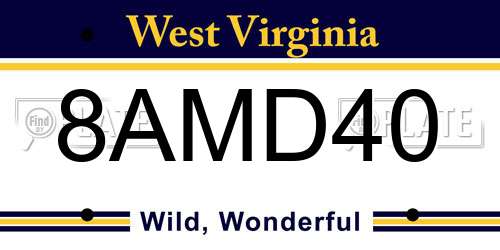 8AMD40 West Virginia License Plate