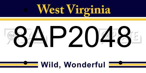 8AP2048 West Virginia License Plate