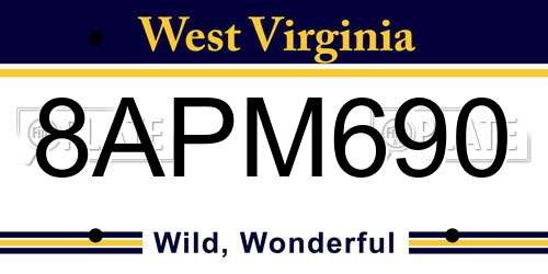 8APM690 West Virginia License Plate