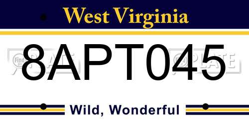 8APT045 West Virginia License Plate
