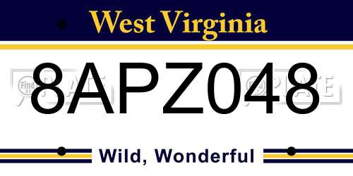 8APZ048 West Virginia License Plate