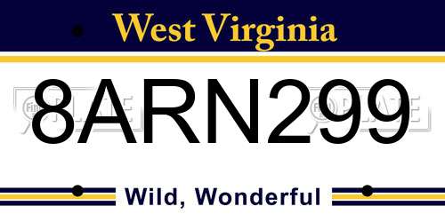 8ARN299 West Virginia License Plate