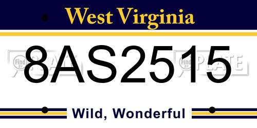 8AS2515 West Virginia License Plate