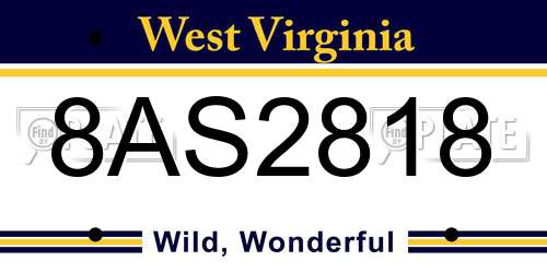8AS2818 West Virginia License Plate