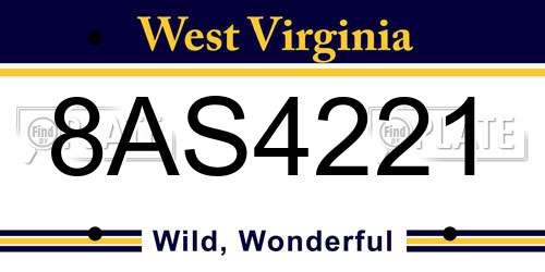 8AS4221 West Virginia License Plate