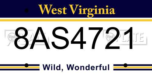 8AS4721 West Virginia License Plate