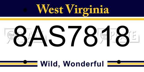 8AS7818 West Virginia License Plate