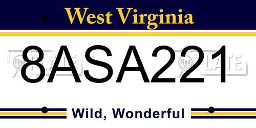 8ASA221 West Virginia License Plate