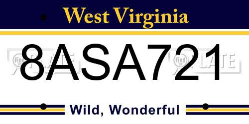 8ASA721 West Virginia License Plate