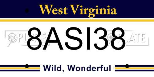 8ASI38 West Virginia License Plate