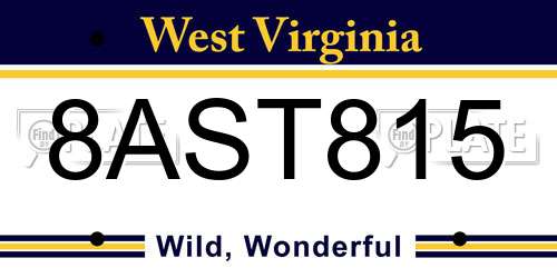 8AST815 West Virginia License Plate