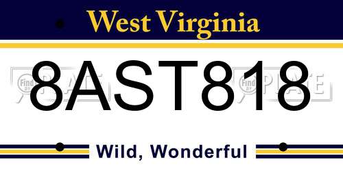 8AST818 West Virginia License Plate