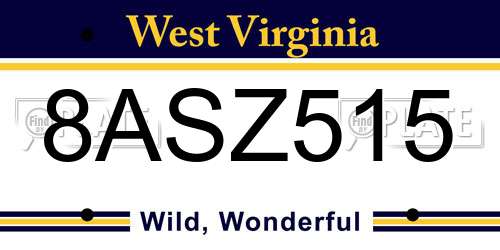 8ASZ515 West Virginia License Plate