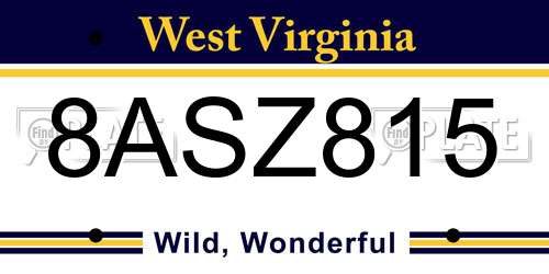 8ASZ815 West Virginia License Plate