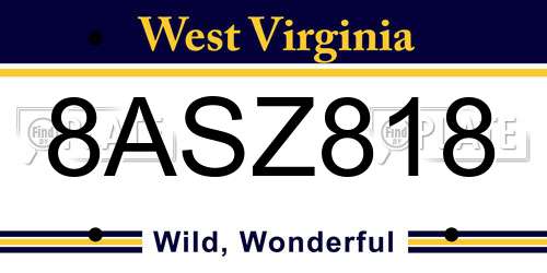 8ASZ818 West Virginia License Plate