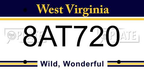 8AT720 West Virginia License Plate
