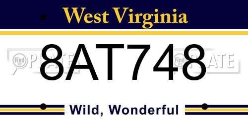 8AT748 West Virginia License Plate