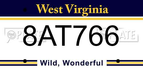 8AT766 West Virginia License Plate