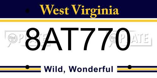 8AT770 West Virginia License Plate
