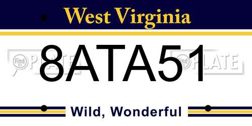 8ATA51 West Virginia License Plate