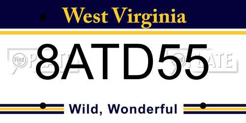 8ATD55 West Virginia License Plate