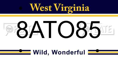 8ATO85 West Virginia License Plate