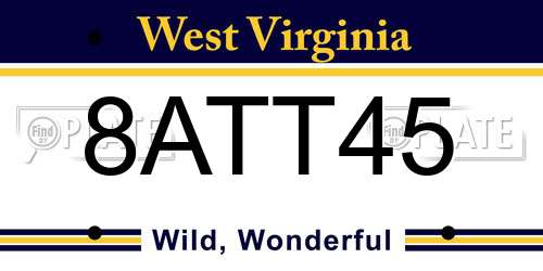 8ATT45 West Virginia License Plate