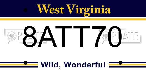 8ATT70 West Virginia License Plate