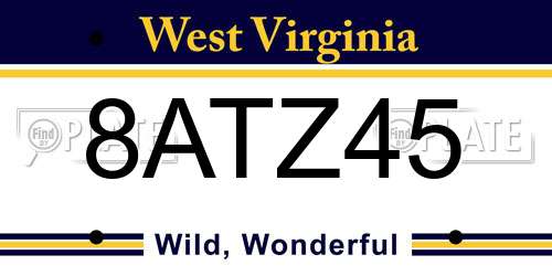 8ATZ45 West Virginia License Plate