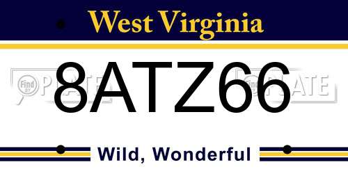 8ATZ66 West Virginia License Plate