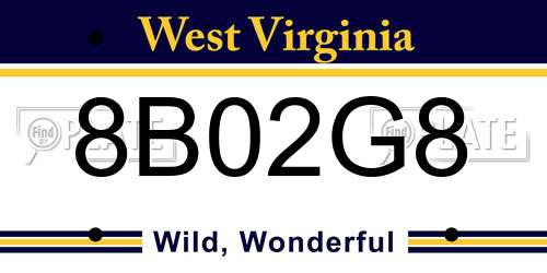 8B02G8 West Virginia License Plate