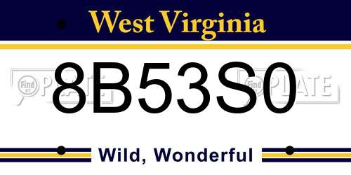 8B53S0 West Virginia License Plate