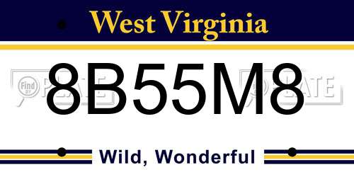 8B55M8 West Virginia License Plate