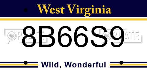 8B66S9 West Virginia License Plate