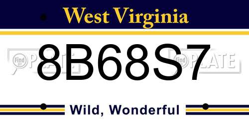 8B68S7 West Virginia License Plate