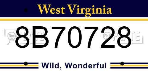 8B70728 West Virginia License Plate