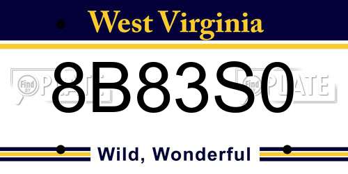 8B83S0 West Virginia License Plate