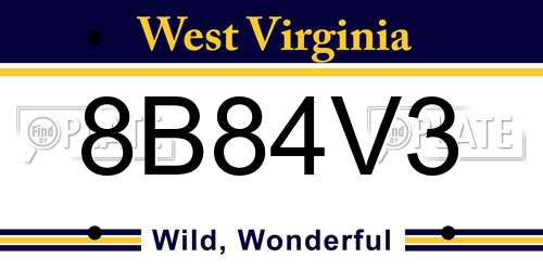 8B84V3 West Virginia License Plate