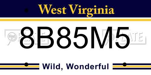 8B85M5 West Virginia License Plate